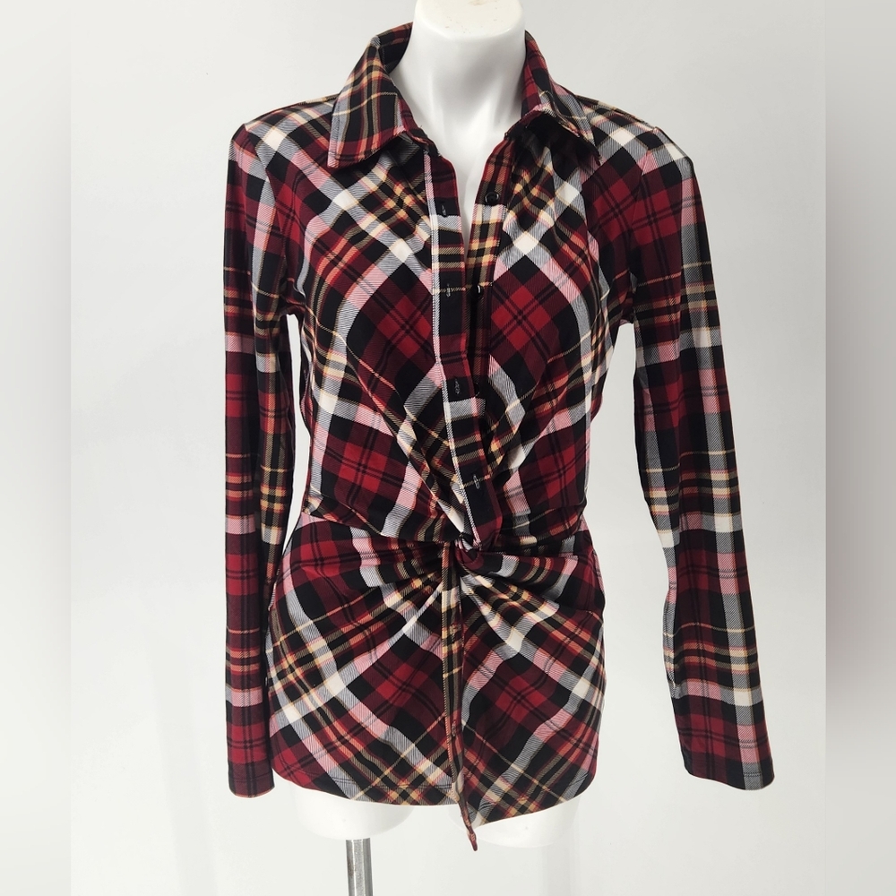 VENUS Red Black Plaid Button-Down Shirt